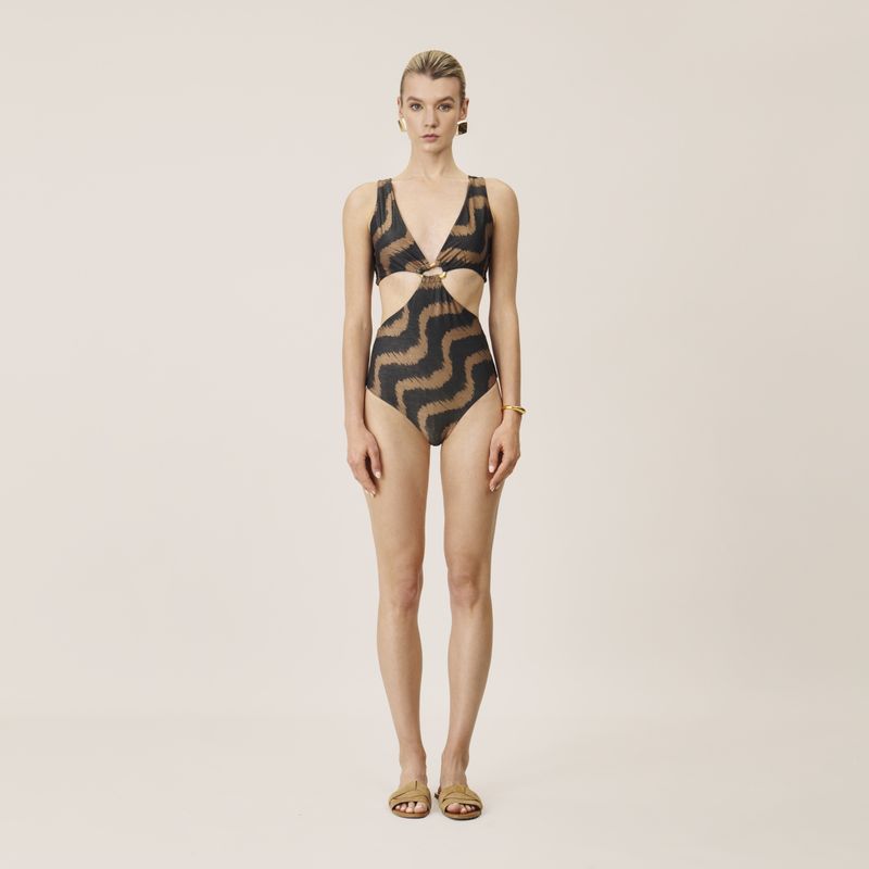 ONDA DE MAR - Vestido de baño Enterizo Neria con argolla en oro brillante Animal print Onda de Mar