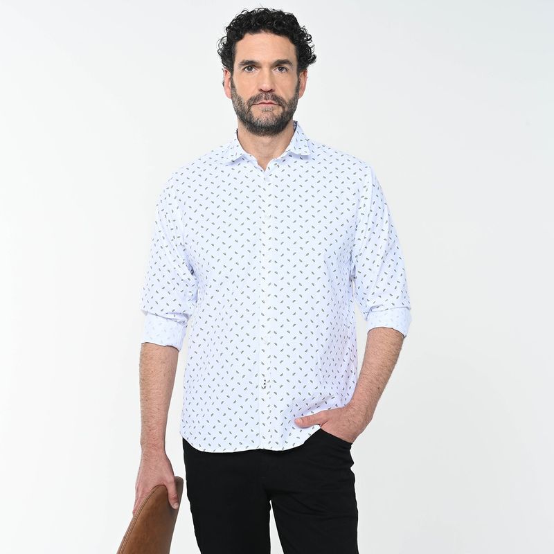 NEWPORT - Camisa Hombre con Estampado Manga larga Recto de Algodón Newport