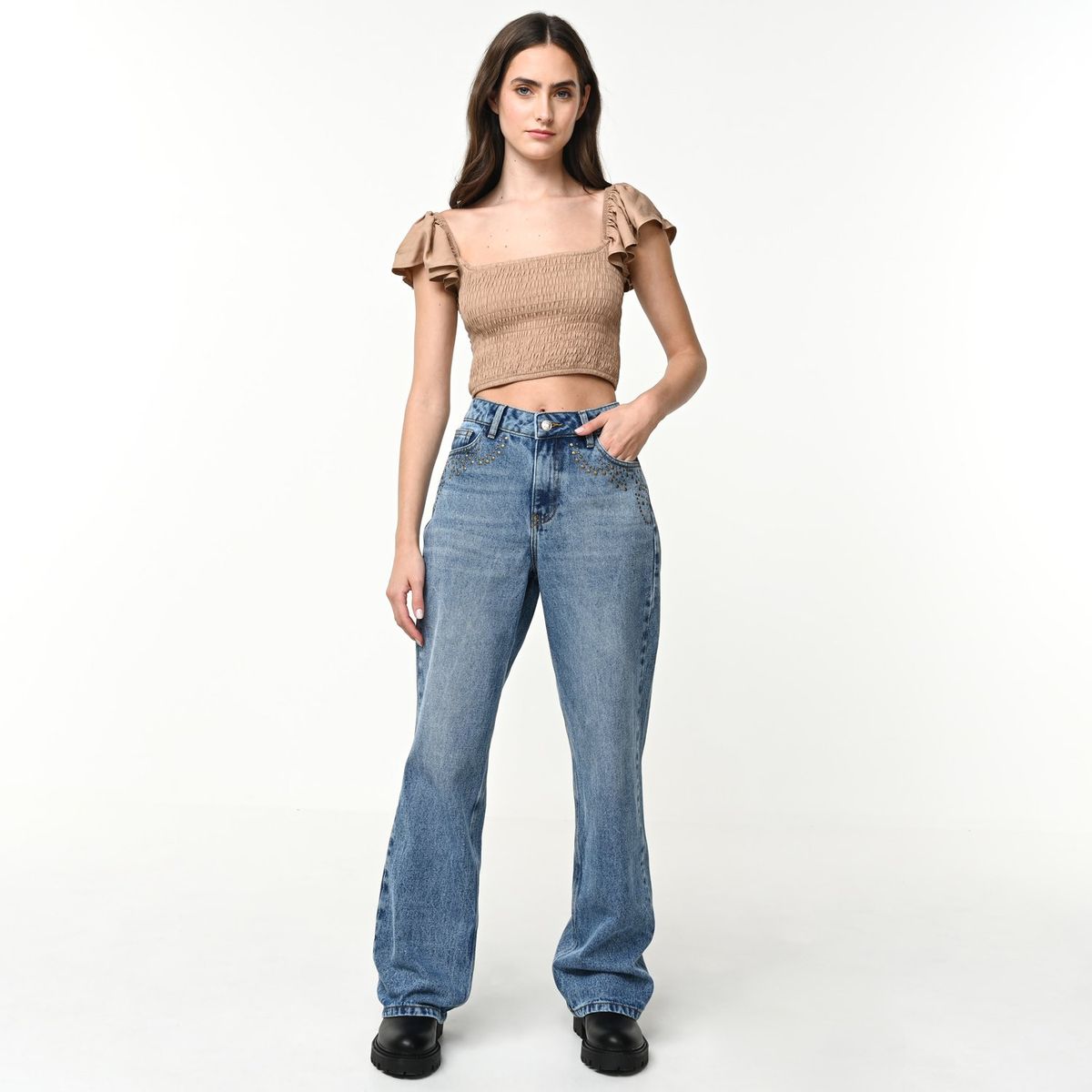 SYBILLA - Jean Wide Leg Mujer Tiro medio de Algodón Sybilla