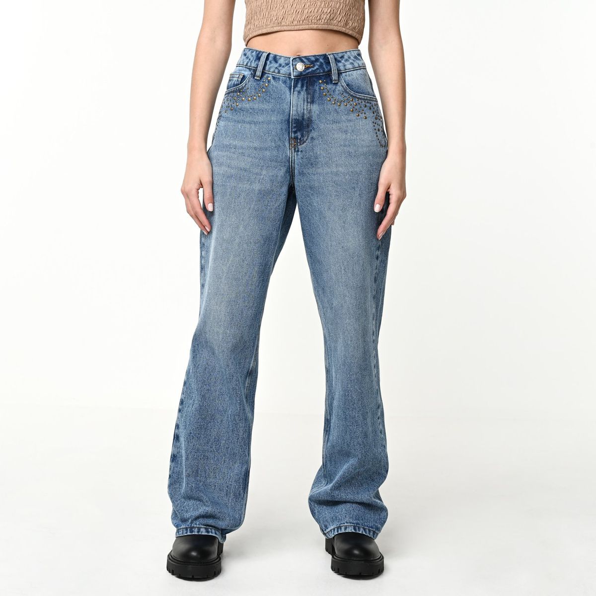 SYBILLA - Jean Wide Leg Mujer Tiro medio de Algodón Sybilla