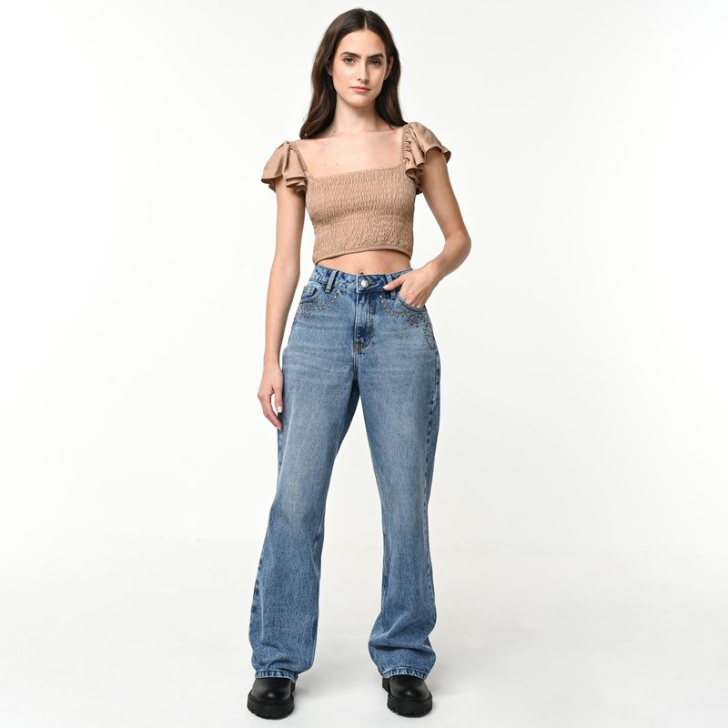 SYBILLA - Jean Wide Leg Mujer Tiro medio de Algodón Sybilla