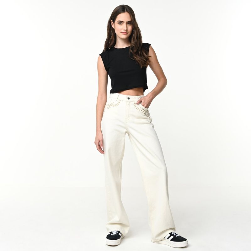 SYBILLA - Jean Wide Leg Mujer Tiro medio de Algodón Sybilla