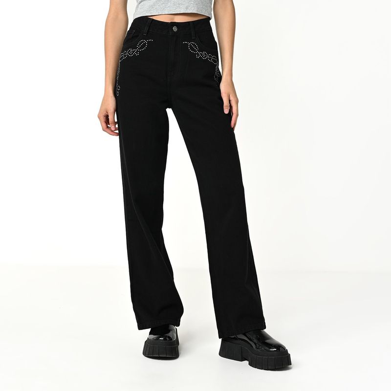SYBILLA - Jean Wide Leg Mujer Tiro medio de Algodón Sybilla