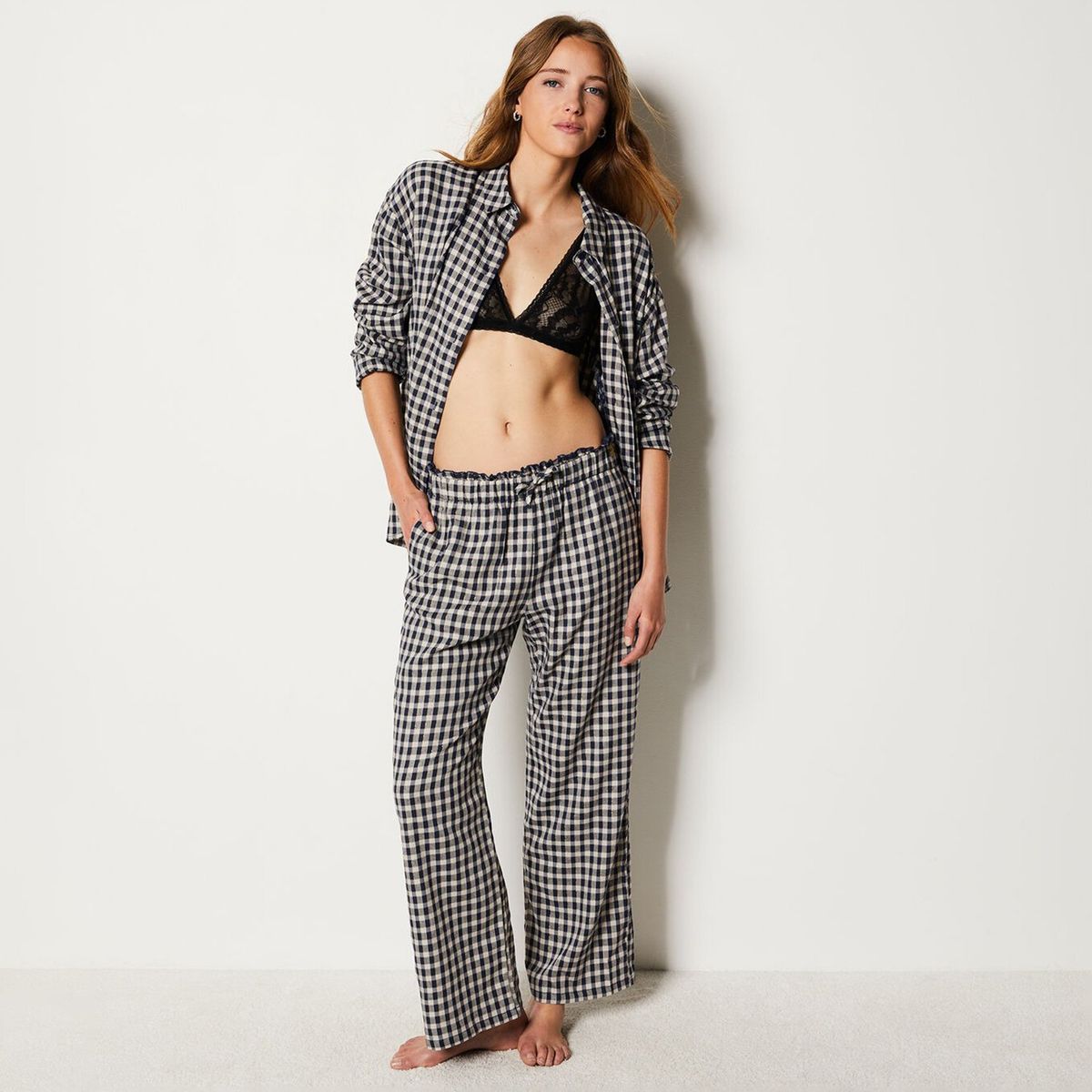 ETAM - Camisa de dormir Mujer Manga larga Cuadros de Algodón ETAM