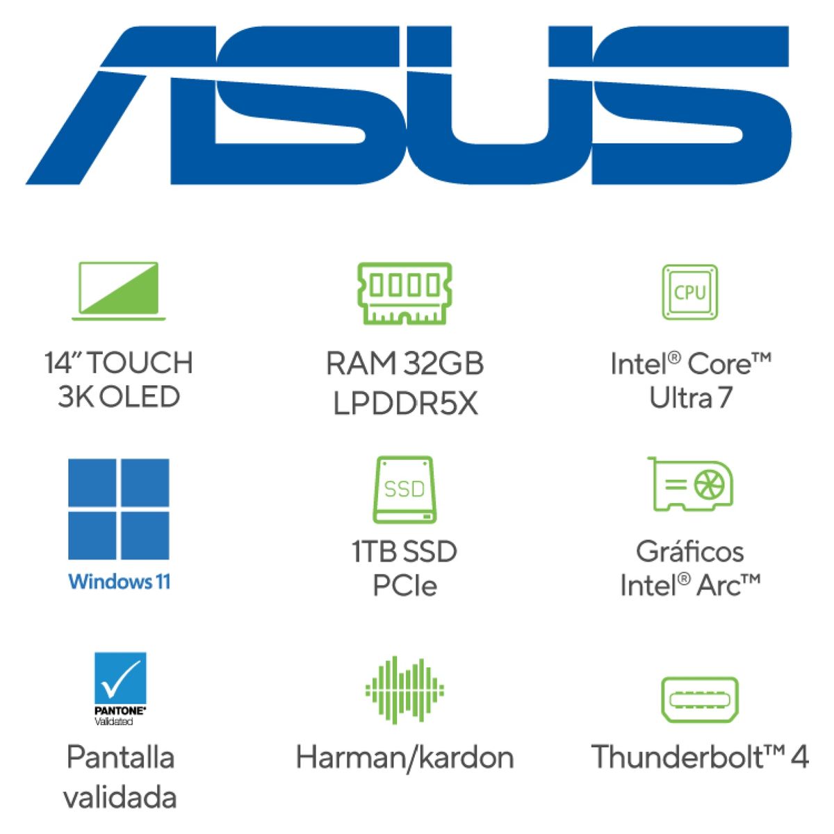 ASUS - Portátil ASUS Zenbook S14 OLED | Intel Core Ultra7 | 32GB de RAM | 1TB SSD de almacenamiento | Windows 11 |14 Pulgadas | UX5406SA-PZ023W |  Computador portátil