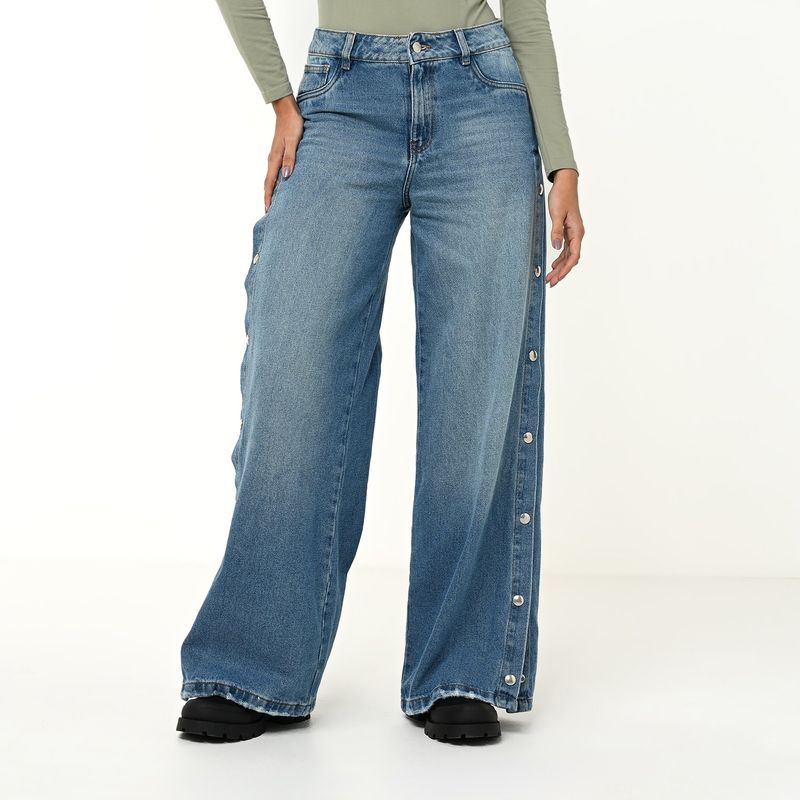MOSSIMO - Jean Wide Leg Mujer Tiro medio de Algodón Mossimo