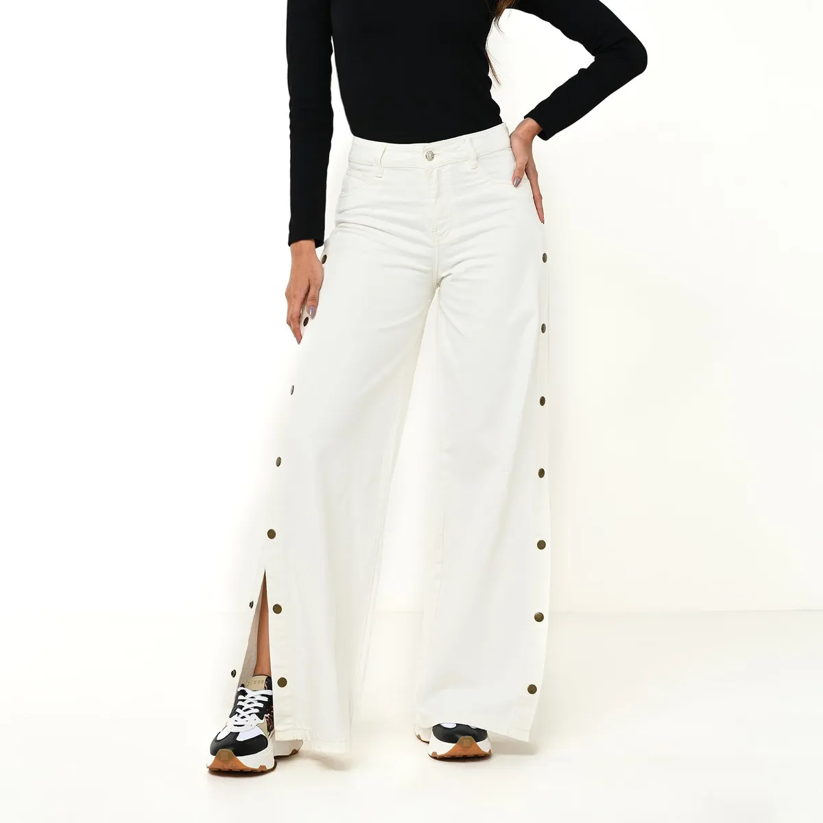 MOSSIMO - Jean Wide Leg Mujer Tiro medio de Algodón Mossimo