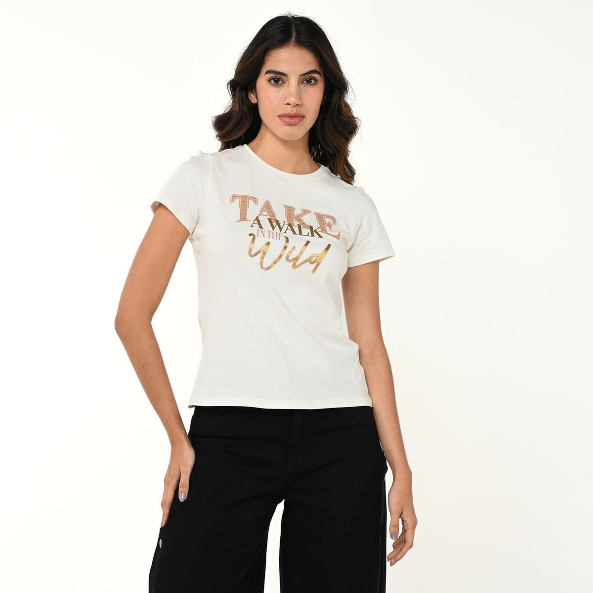 MOSSIMO - Camiseta Mujer con Estampado Manga corta de Algodón Mossimo