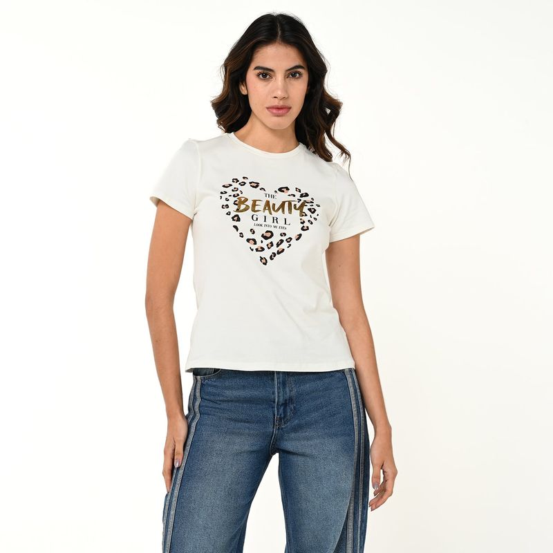 MOSSIMO - Camiseta Mujer con Estampado Manga corta de Algodón Mossimo