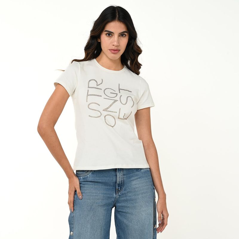 MOSSIMO - Camiseta Mujer con Estampado Manga corta de Algodón Mossimo