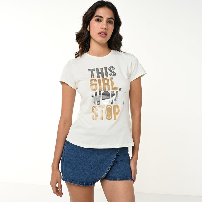 MOSSIMO - Camiseta Mujer con Estampado Manga corta de Algodón Mossimo