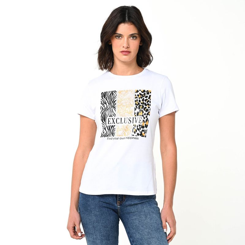 MOSSIMO - Camiseta Mujer con Estampado Manga corta de Algodón Mossimo