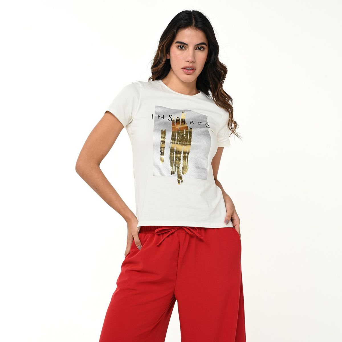 MOSSIMO - Camiseta Mujer con Estampado Manga corta de Algodón Mossimo