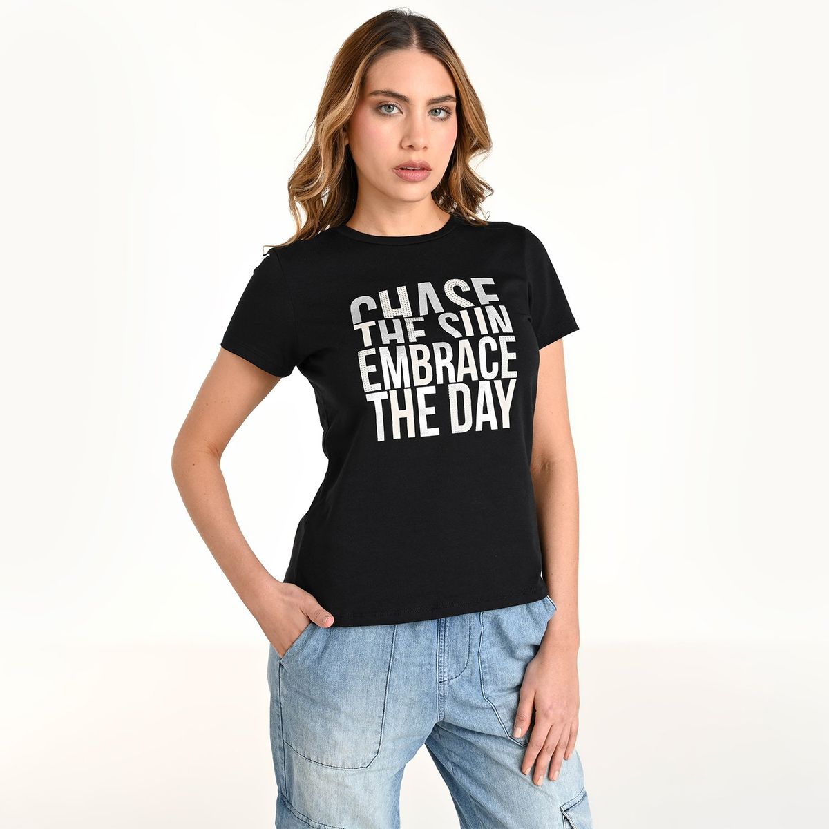 MOSSIMO - Camiseta Mujer con Estampado Manga corta de Algodón Mossimo 