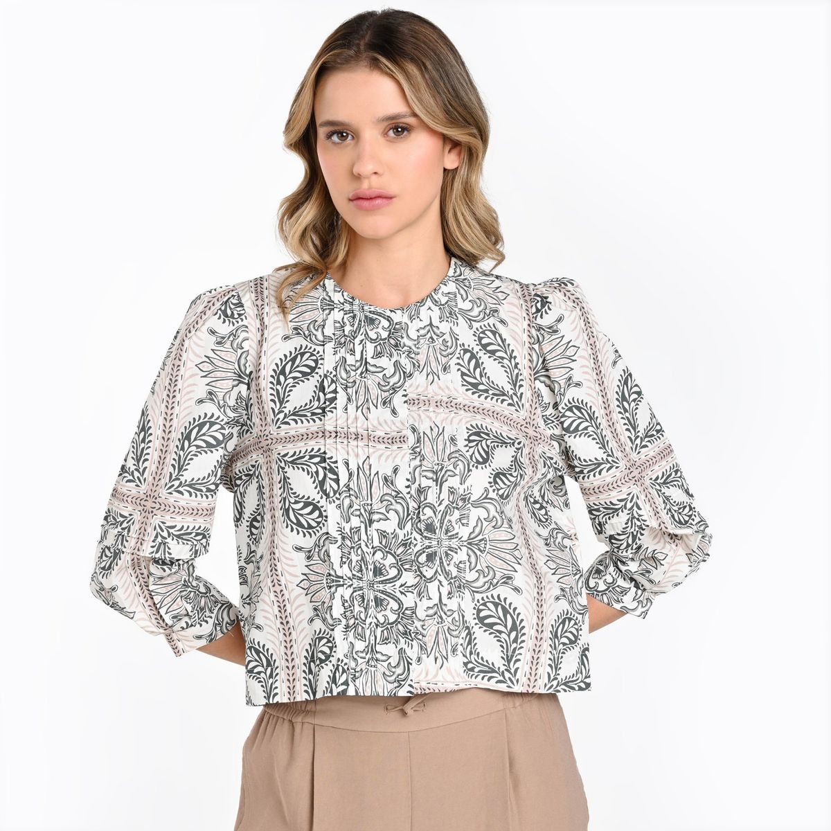 BASEMENT - Camisa Mujer Manga 3/4 de Algodón Basement