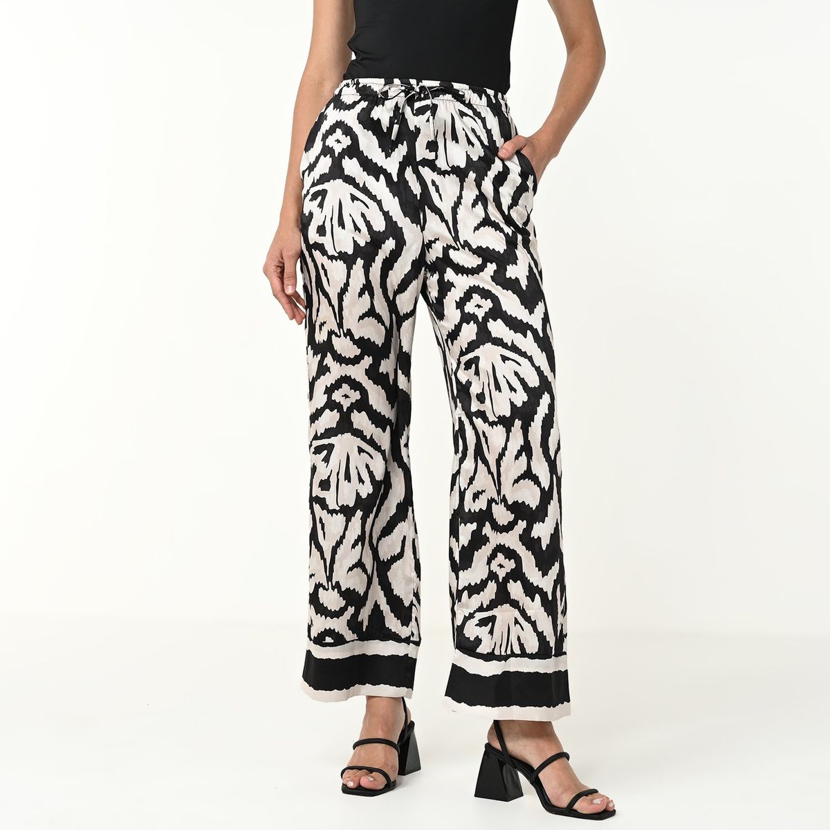 BASEMENT - Pantalón Wide Leg Mujer Tiro alto con Estampado Basement