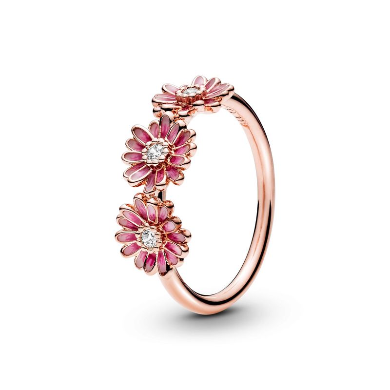 PANDORA - Anillo Trío de Margaritas Rosas Recubrimiento en Oro Rosa 