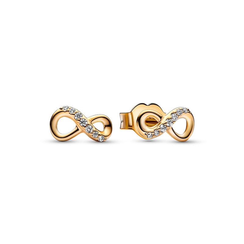 PANDORA - Aretes Pandora Botón Infinito Brillante Recubrimiento en Oro