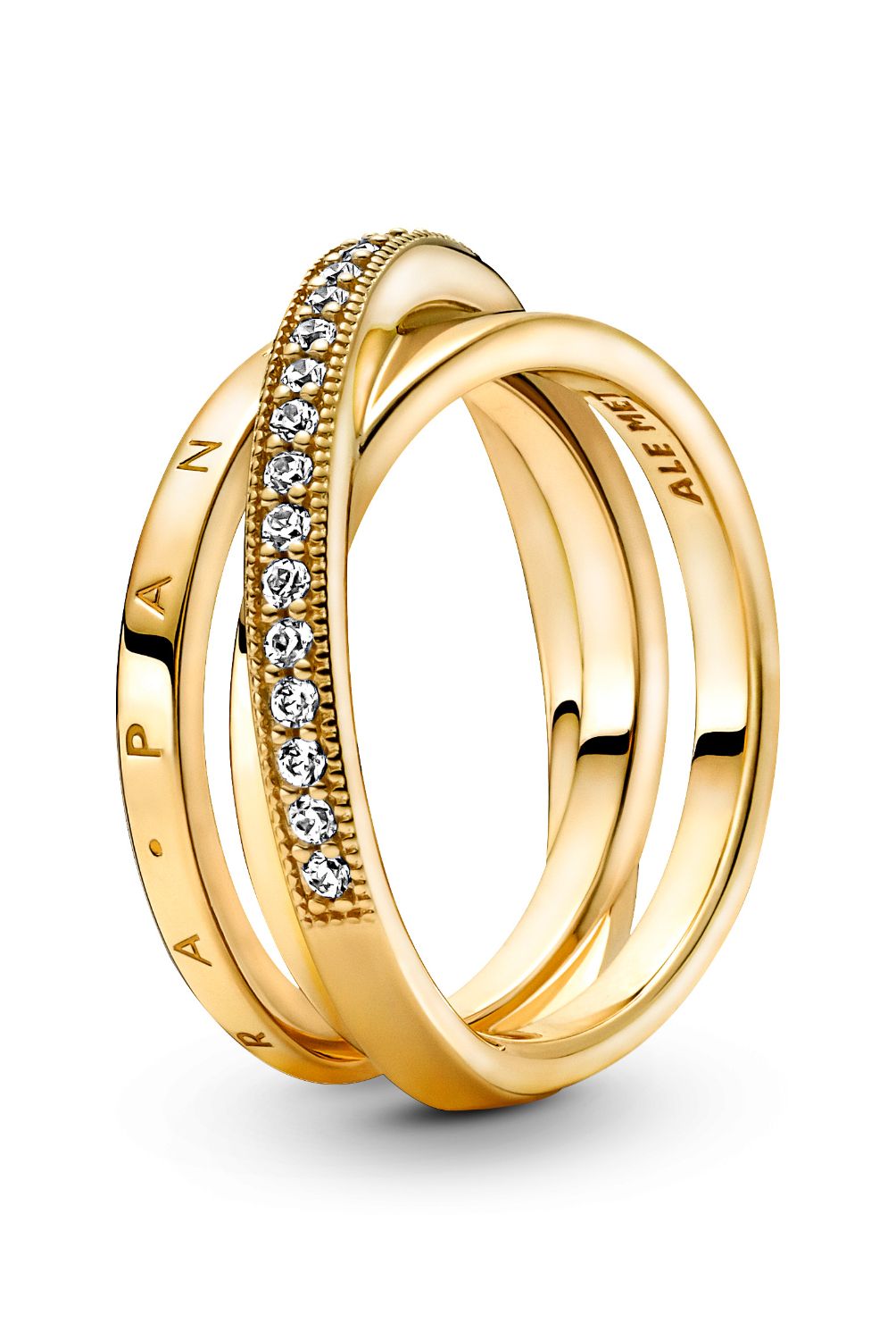 PANDORA - Anillo Pandora Cruzado Triple Banda Recubrimiento en Oro 