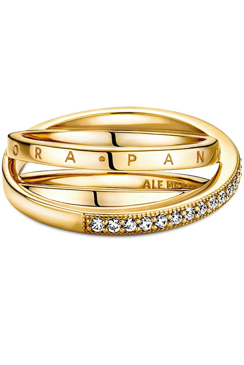 PANDORA - Anillo Pandora Cruzado Triple Banda Recubrimiento en Oro 