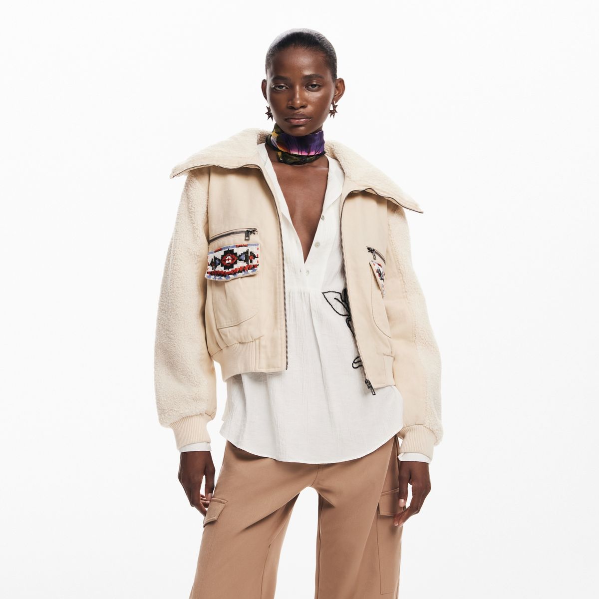 DESIGUAL - Chaqueta Mujer con Bordado de Algodón Desigual