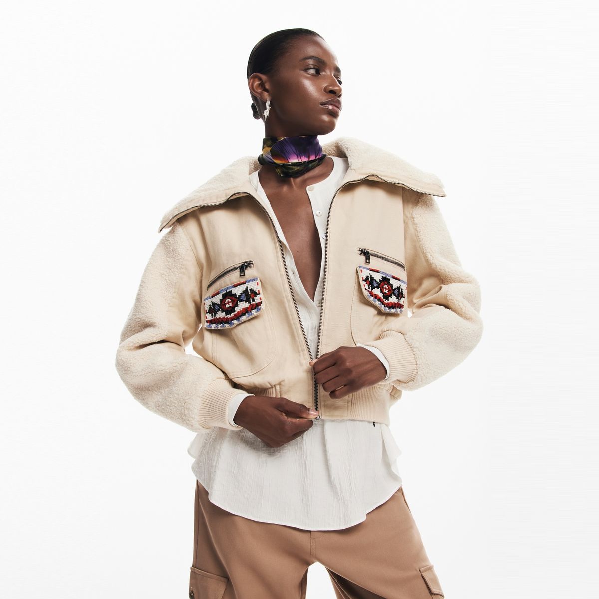 DESIGUAL - Chaqueta Mujer con Bordado de Algodón Desigual