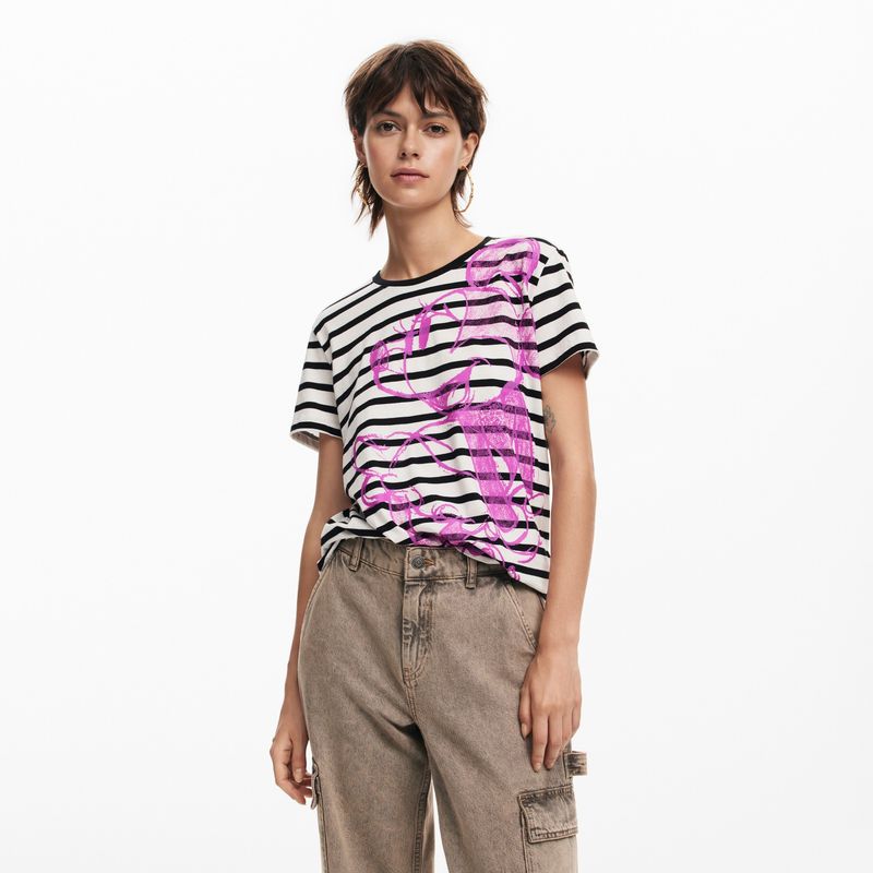 DESIGUAL - Camiseta Mujer con Estampado Manga corta de Algodón Desigual