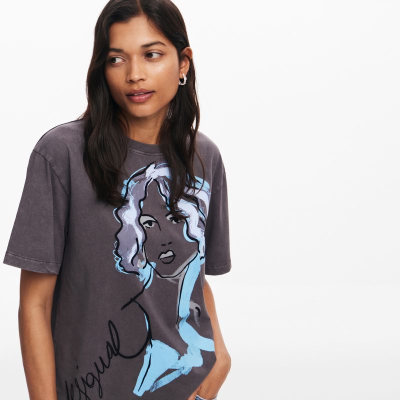 DESIGUAL - Camiseta Mujer con Estampado Manga corta de Algodón Desigual
