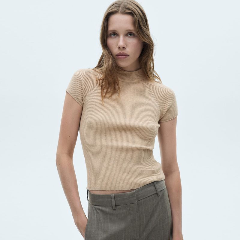 MANGO - Camiseta Mujer Tejido Manga corta MANGO