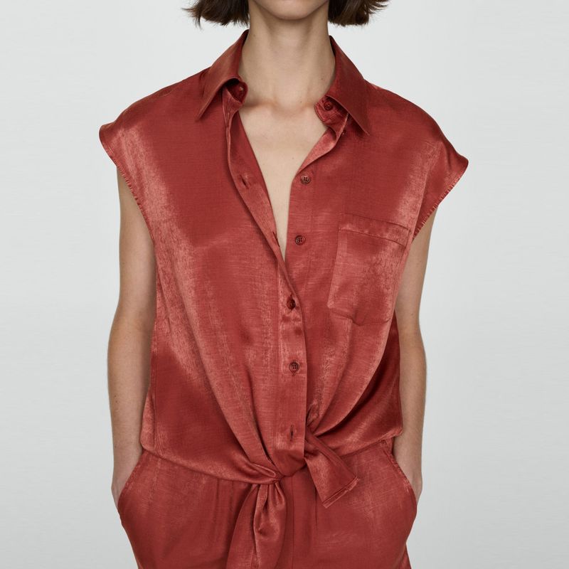 MANGO - Camisa Mujer Sin mangas de Satín MANGO