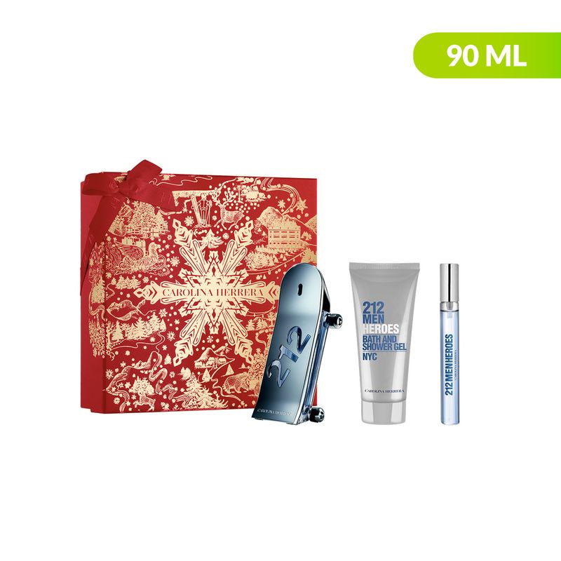 CAROLINA HERRERA - Set de Perfume 212 Men Heroes Carolina Herrera Incluye: Perfume EDT 100 ml + Gel de Baño 100 ml + Eau de Toilette 10 ml
