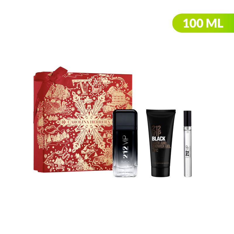 CAROLINA HERRERA - Set de Perfume Carolina Herrera Hombre 212 VIP Black Incluye: Perfume 100 ml + Gel de Baño 100 ml + Eau de Parfum 10 ml