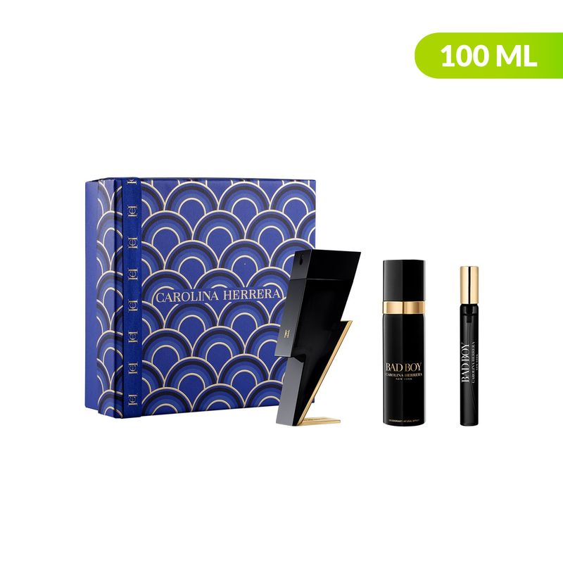 CAROLINA HERRERA - Set de Perfume Bad Boy Hombre Carolina Herrera Incluye: Perfume EDT 100 ml + Desodorante 100 ml + Eau de Toilette 10 ml