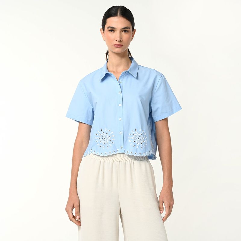 BASEMENT - Camisa Mujer Manga corta de Algodón Basement
