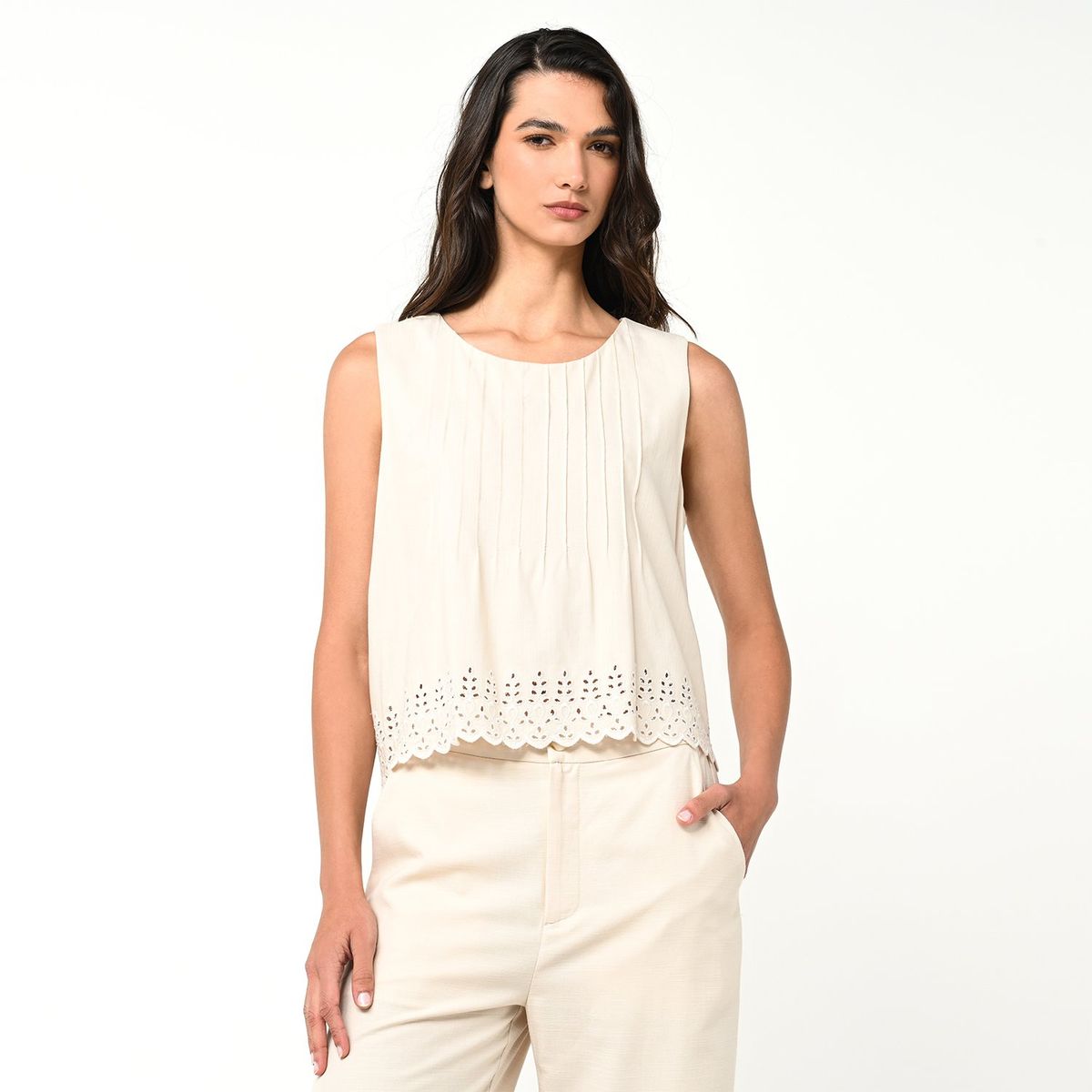 BASEMENT - Blusa Mujer Bordado Sin mangas de Algodón Basement