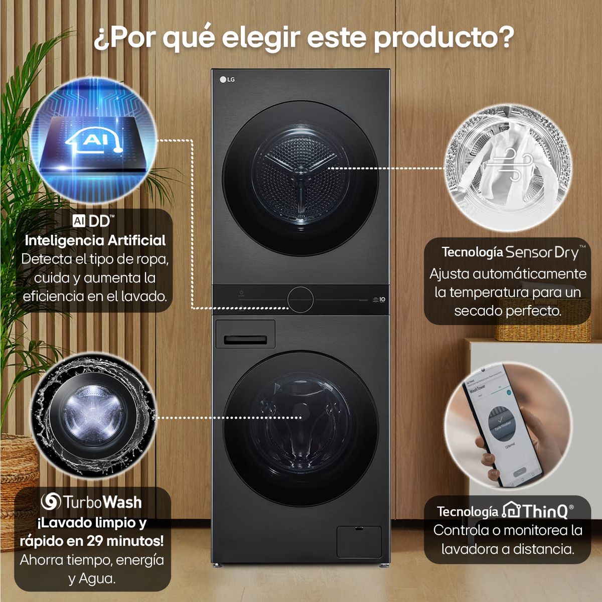 LG - Torre de lavado LG Eléctrica 14 kg WK14BS6R