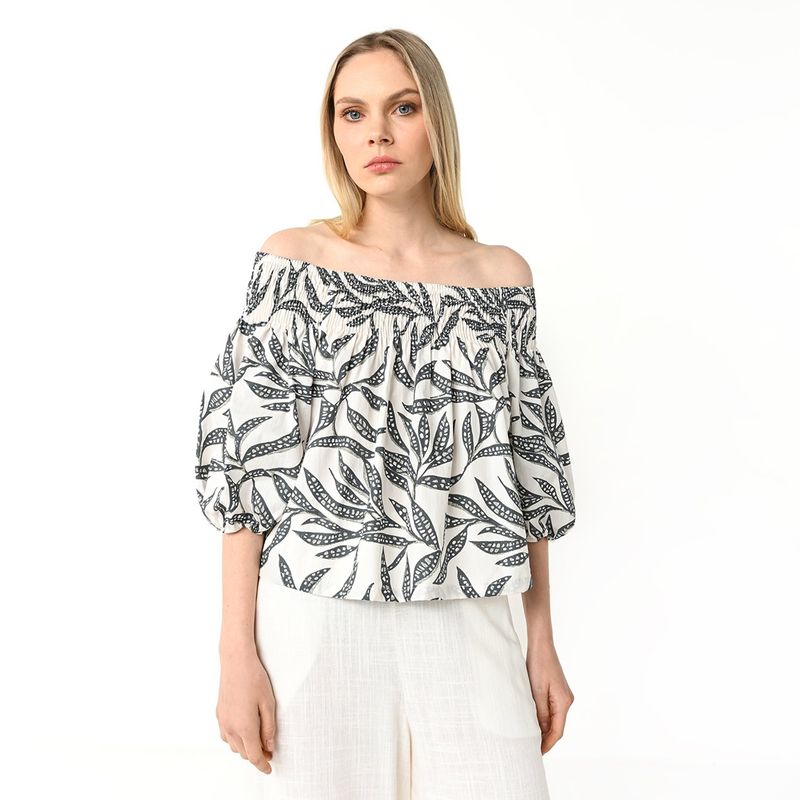 BASEMENT - Blusa Mujer Manga corta globo de Algodón Basement