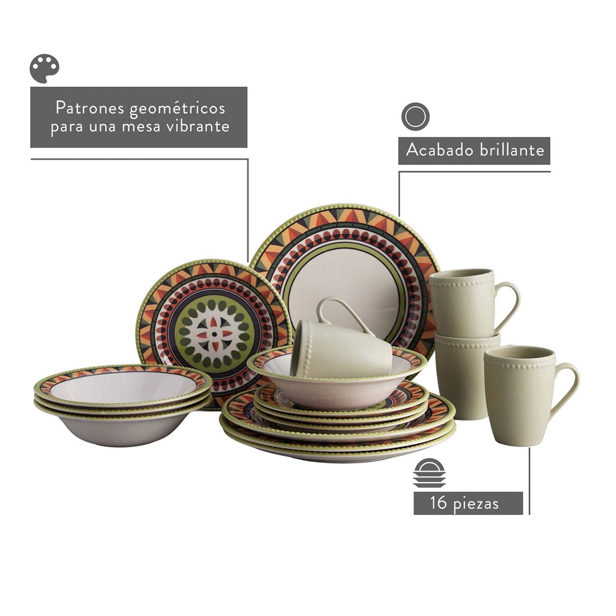 CORONA - Vajilla Corona: 4 puestos 16 piezas Etnica
