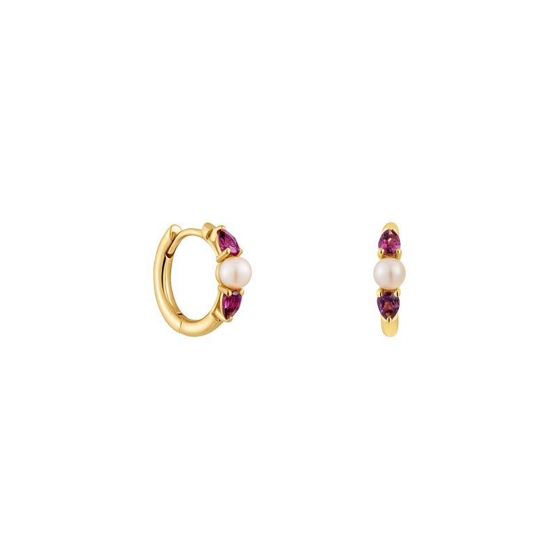TOUS - Aretes aro de oro, rodolitas y perla cultivada Ivette