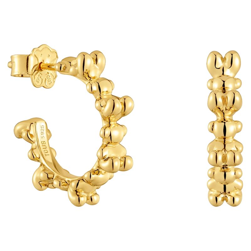 TOUS - Aretes de aro con baño de oro 18 kt sobre plata 12 mm Bold Bear