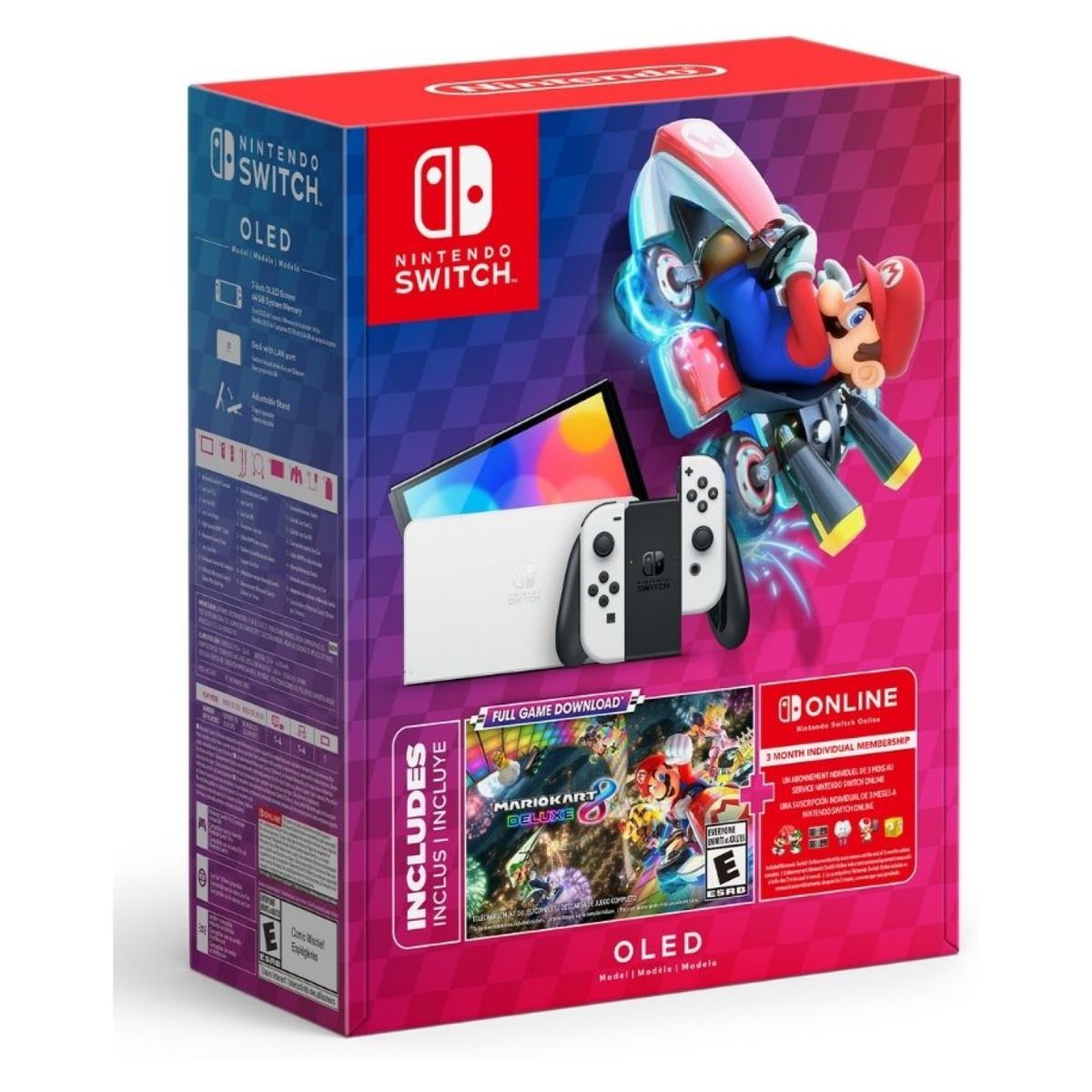 NINTENDO - Consola Nintendo Switch | Modelo OLED | Incluye Juego Mario Kart 8 Deluxe (Juego Completo Descargable + 3 Meses de Membresía Nintendo Switch Online) |  64 GB de almacenamiento 