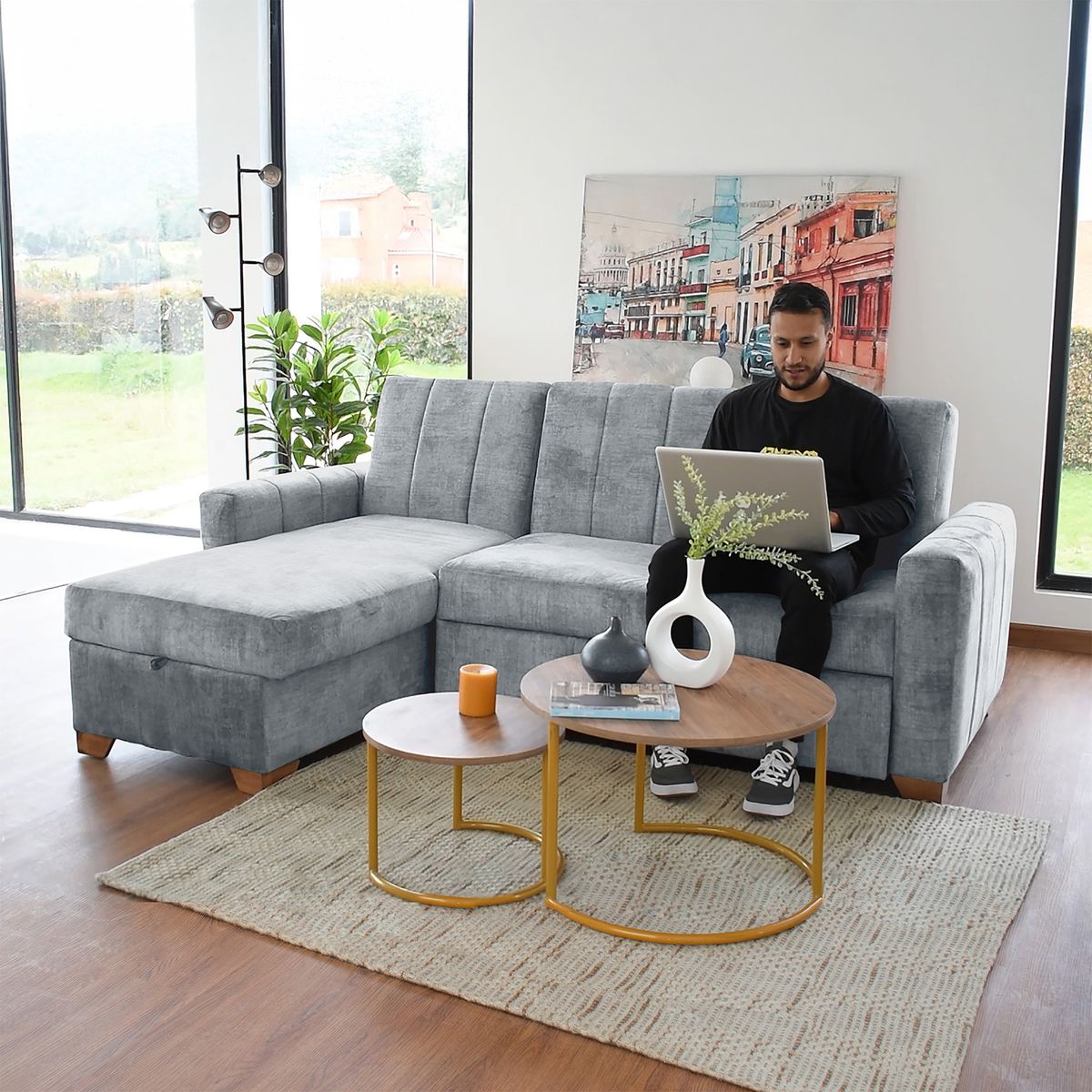 MICA - Sofá en L Derecho Poliéster ADANA DERECHO