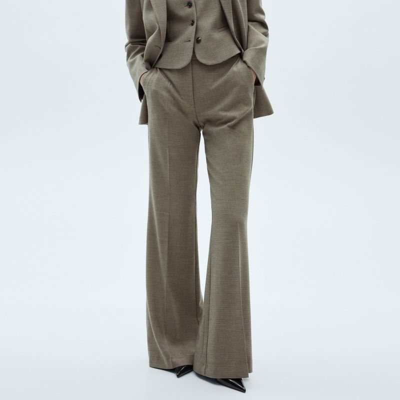 MANGO - Pantalón Flare Mujer Tiro medio Cuadros MANGO