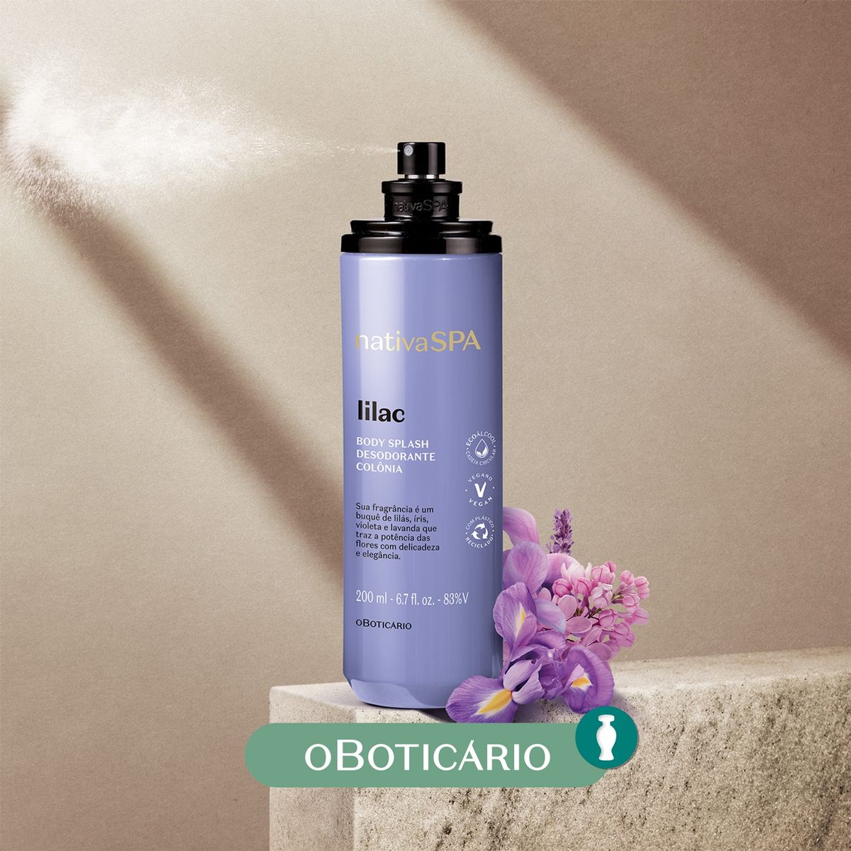 NATIVA SPA - Esencia De Baño Body Splash Colônia Lilac Nativa Spa O Boticario Para Piel Normal 200 ml 