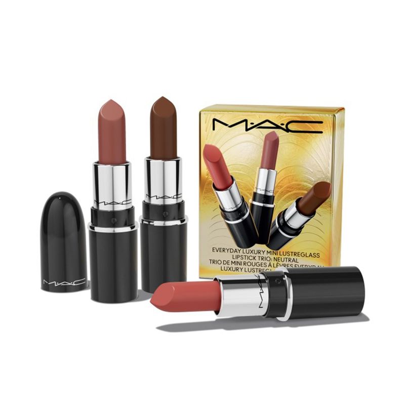 MAC COSMETICS - Sets de maquillaje labios MAC Trio mini labiales Lustreglass Everyday Luxury Gift of Gold Incluye: 1 Productos