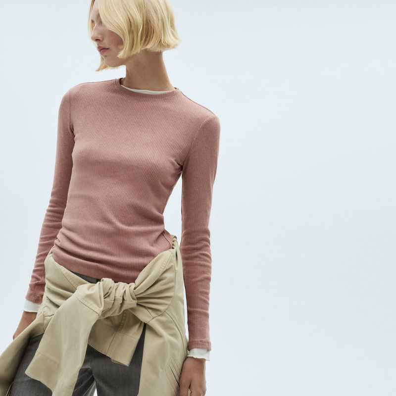 MANGO - Camiseta Mujer Tejido Manga larga MANGO