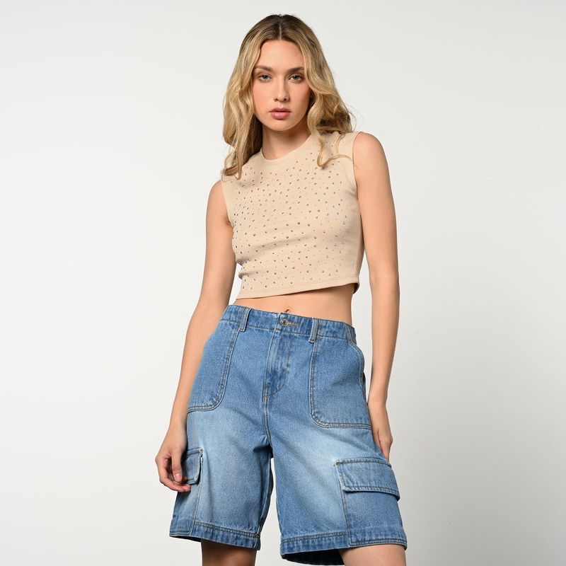 DENIMLAB - Camiseta Mujer con Taches Sin mangas Denimlab