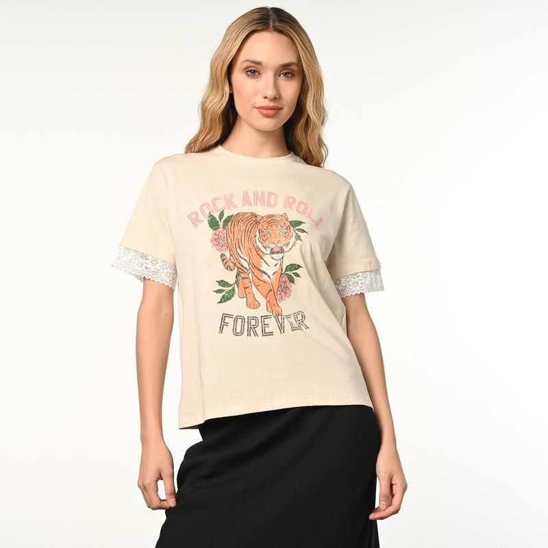 DENIMLAB - Camiseta Mujer con Estampado Manga corta de Algodón Denimlab