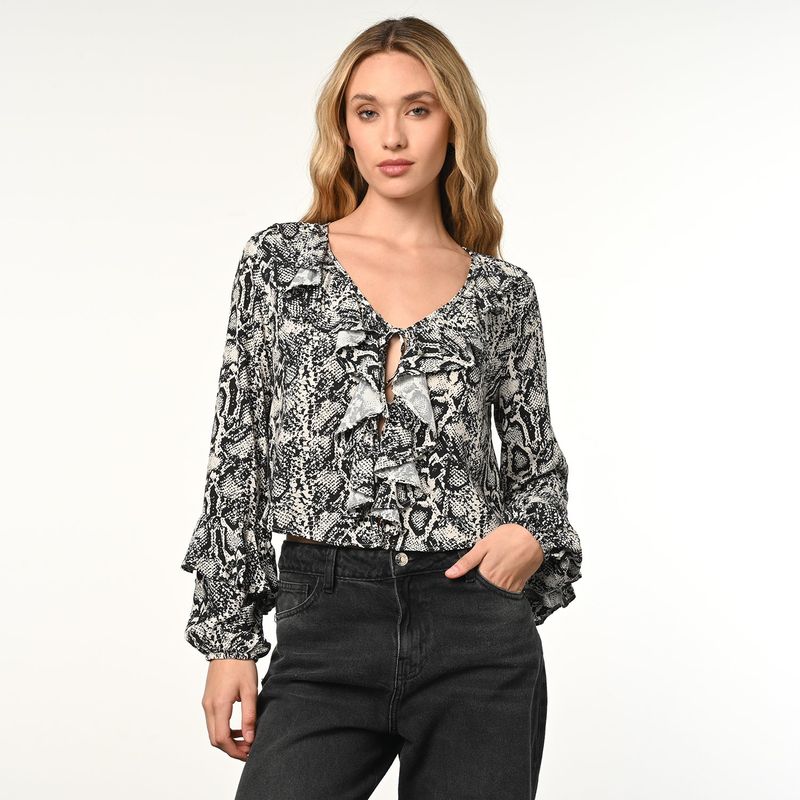 DENIMLAB - Blusa Mujer Con Boleros Manga larga Denimlab
