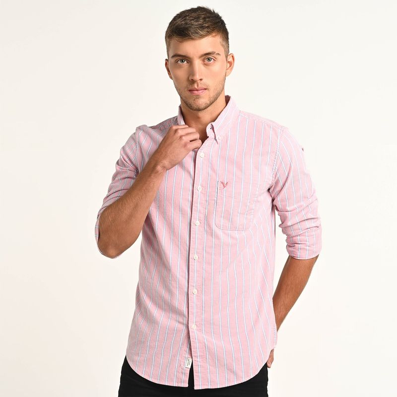 AMERICAN EAGLE - Camisa Hombre de Rayas Manga larga Slim de Algodón American Eagle